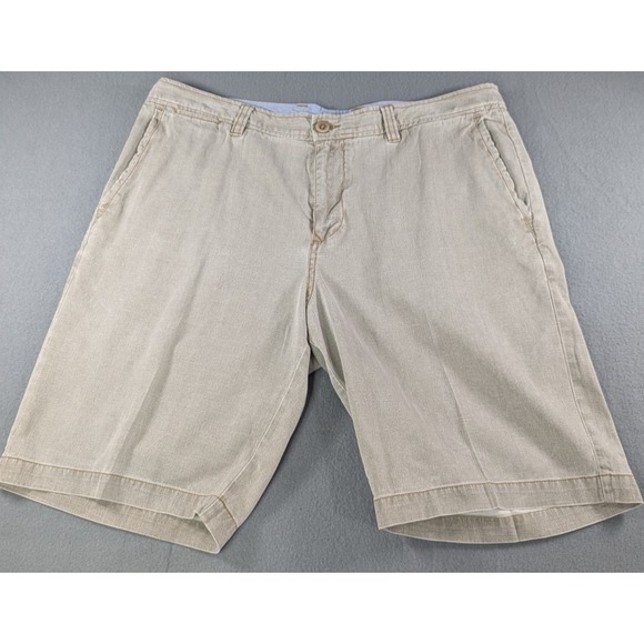 Tommy Bahama Other - Tommy Bahama Mens Silk Cotton Herringbone Flat Front Shorts 36 Khaki Tan